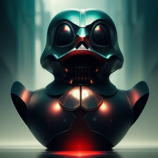 duck #33 | Photo of a blend of darth vader, rubber ducky and duckling as king with red reflections in eyes, professional majestic oil painting by Ed Blinkey,Atey Ghailan,Studio Ghibli,by Jeremy Mann