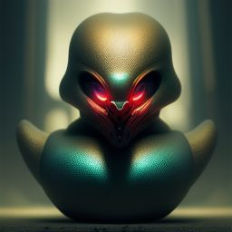 duck #471 | Blend of predator and duckling, toy, very cute, professional, majestic, 3d render, cgi, cosmic energy, colorful, painting burst, beautiful face, symmetrical face, dramatic lighting, tone mapped