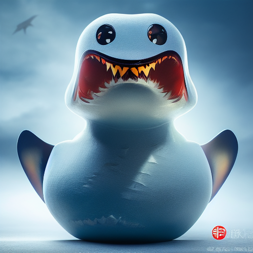 duck #431 | A fierce blend of shark and rubber duck, large eyes, menacing, professional majestic oil painting, 3d render, cgi