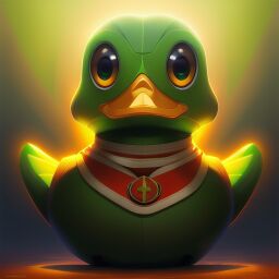 duck #825 | A extravagant fearful green blend of duck and robot dressed like a lifeguard, from an adventure movie, wooden, Christian Schloe, Herge, cosmic energy, colorful, painting burst, symmetrical face