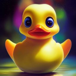 duck #441 | A cute little blend of duckling and rubber duckie, large eyes, very cute, professional majestic oil painting, 3d render, cgi, cosmic energy, colorful, painting burst, beautiful face, symmetrical face