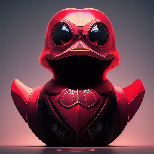 duck #122 | Photo of a blend of droid, rubber ducky and duckling as king with red reflections in eyes, cyberpunk cyborg, sci - fi, intricate abstract upper body intricate artwork, by tooth wu, wlop, beeple