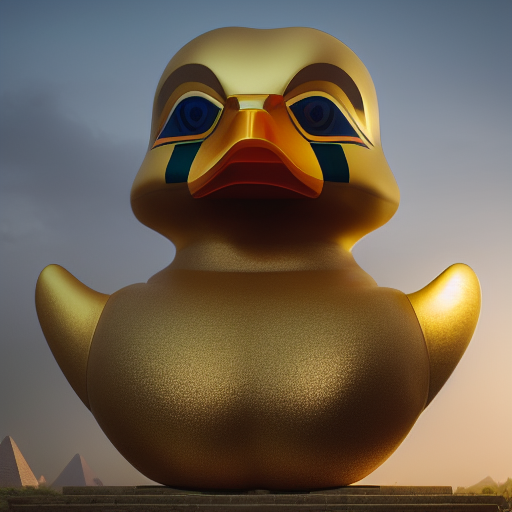 duck #512 | Enourmous statue of blend of egyptian duck sphinx and rubber ducky, egyptian god, professional, majestic, trending on CGSociety, volumetric lighting, masterpiece, intricate, elegant, highly detailed