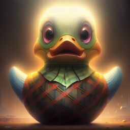 duck #769 | A sophisticated sad rainbow blend of duck and alien dressed like a lumberjack, horror movie style, slimey, Marc Simonetti, Seth MacFarlane, professional majestic oil painting by Ed Blinkey