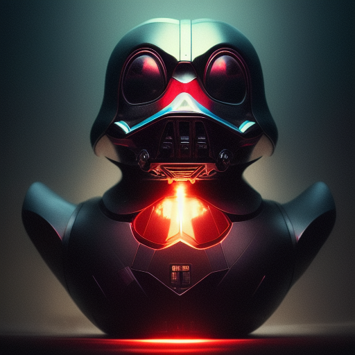 duck #46 | Photo of a blend of darth vader, rubber ducky and duckling as king with red reflections in eyes, professional majestic oil painting by Ed Blinkey,Atey Ghailan,Studio Ghibli,by Jeremy Mann