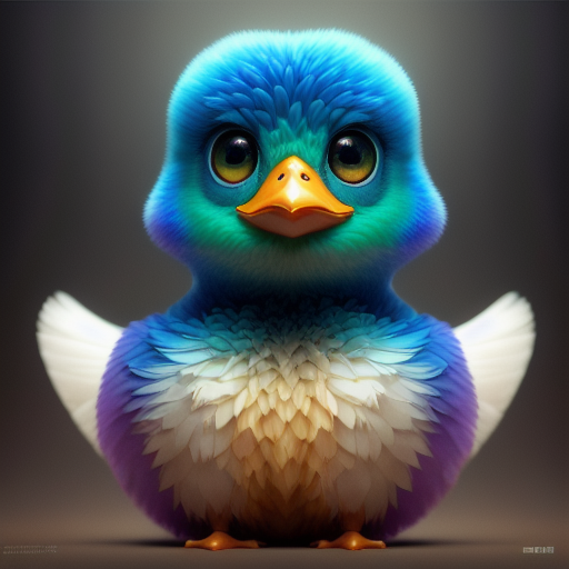 duck #681 | 3d fluffy a cute colorful duck, strong colors, perfect beak, colorful, soft smooth lighting , 3d fluffy, closeup cute and adorable, cute big circular reflective eyes, long fuzzy fur, Pixar render