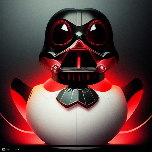 duck #77 | Photo of a blend of darth vader, droid, rubber ducky and duckling as king with red reflections in eyes, cyberpunk cyborg, sci - fi, intricate abstract upper body intricate artwork, by tooth wu, wlop