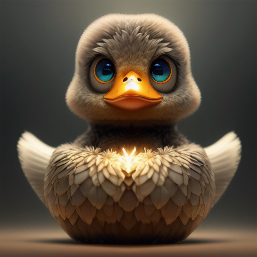 duck #727 | 3d fluffy a cute brown duck, strong colors, perfect beak, colorful, soft smooth lighting , 3d fluffy, closeup cute and adorable, cute big circular reflective eyes, long fuzzy fur, Pixar render