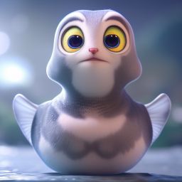 duck #562 | Fish, 3d fluffy, closeup cute and adorable, cute big circular reflective eyes, long fuzzy fur, Pixar render, unreal engine cinematic smooth, intricate detail, cinematic