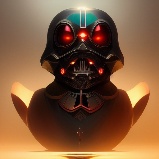 duck #76 | Photo of a blend of darth vader, droid, rubber ducky and duckling as king with red reflections in eyes, cyberpunk cyborg, sci - fi, intricate abstract upper body intricate artwork, by tooth wu, wlop