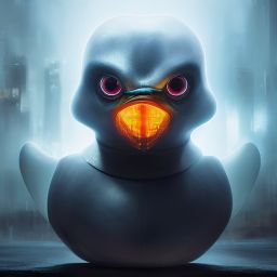 duck #406 | A angry looking blend of bird and rubber duck, large eyes, menacing look, professional majestic oil painting, 3d render, cgi, cyberpunk cyborg, sci - fi