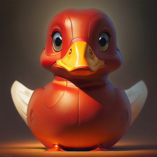 duck #847 | A futuristic joyful red blend of duck and duckie dressed like a slave, from an action movie, shiny, Antoine Collignon, David Revoy, masterpiece, colorful, painting burst, dramatic lighting