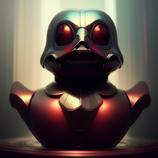 duck #69 | Photo of a blend of darth vader, rubber ducky and duckling as king with red reflections in eyes, professional majestic oil painting by Ed Blinkey,Atey Ghailan,Studio Ghibli,by Jeremy Mann