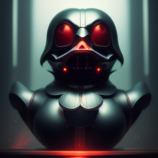 duck #50 | Photo of a blend of darth vader, rubber ducky and duckling as king with red reflections in eyes, professional majestic oil painting by Ed Blinkey,Atey Ghailan,Studio Ghibli,by Jeremy Mann