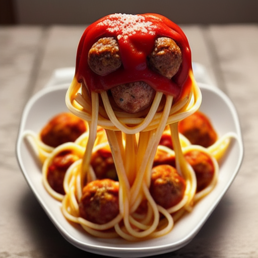 Spaghetti Duck | Spaghetti with meatballs, food photography, top down shot, professional