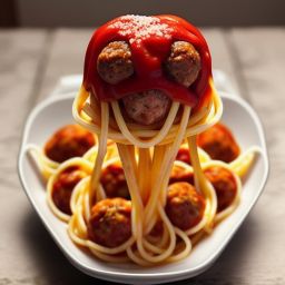 Spaghetti Duck | Spaghetti with meatballs, food photography, top down shot, professional