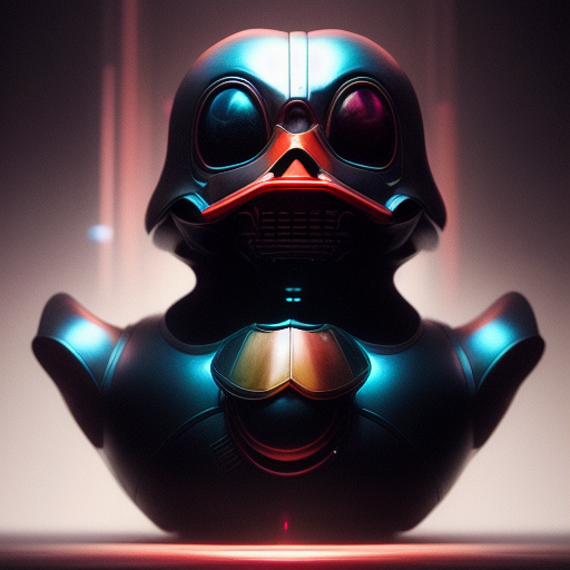 duck #39 | Photo of a blend of darth vader, rubber ducky and duckling as king with red reflections in eyes, professional majestic oil painting by Ed Blinkey,Atey Ghailan,Studio Ghibli,by Jeremy Mann