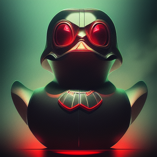 duck #166 | Photo of a blend of robot, rubber ducky and duckling as king with red reflections in eyes, cyberpunk cyborg, sci - fi, intricate abstract upper body intricate artwork, by tooth wu, wlop, beeple