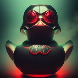 duck #165 | Photo of a blend of robot, rubber ducky and duckling as king with red reflections in eyes, cyberpunk cyborg, sci - fi, intricate abstract upper body intricate artwork, by tooth wu, wlop, beeple