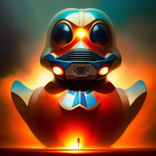 duck #267 | Photo of a blend of droid and rubber ducky, cosmic energy, colorful, painting burst, dramatic lighting, tone mapped, intricate, elegant, highly detailed, digital painting, artstation, concept art