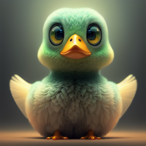 duck #662 | 3d fluffy a cute green duck, strong colors, perfect beak, colorful, soft smooth lighting , 3d fluffy, closeup cute and adorable, cute big circular reflective eyes, long fuzzy fur, Pixar render