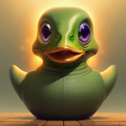 duck #807 | A vintage pensive green blend of duck and alien dressed like a merchant, sci-fi, science fiction, cyberpunk, smooth, Charles Csuri, Quentin Blake, ferocious head, angry eyes