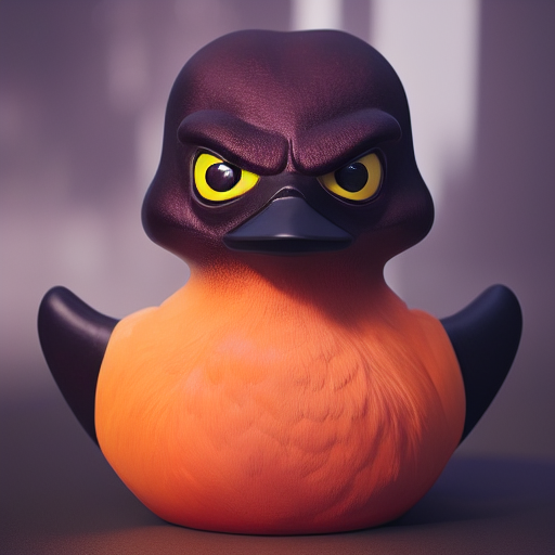 duck #411 | A angry looking blend of bird and rubber duck, large eyes, menacing look, professional majestic oil painting, 3d render, cgi