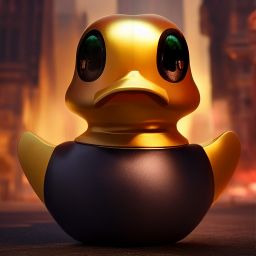 duck #422 | A fierce blend of knight and rubber duck, large eyes, menacing, professional majestic oil painting, 3d render, cgi