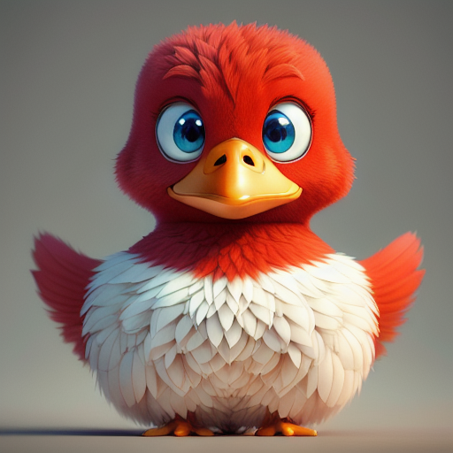 duck #723 | 3d fluffy a cute red duck, strong colors, perfect beak, colorful, big eyes, tiny toy, animated movie character, soft smooth lighting , 3d fluffy, closeup cute and adorable