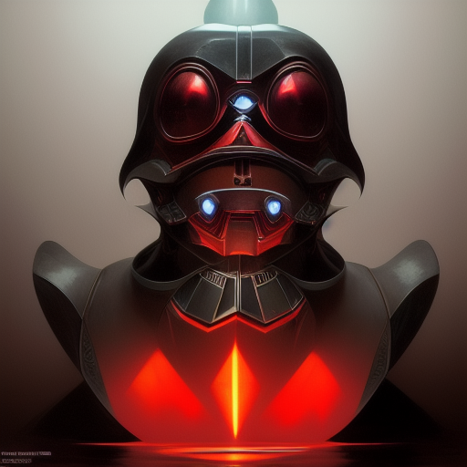 duck #109 | Photo of a blend of darth vader, droid, rubber ducky and duckling as king with red reflections in eyes, cyberpunk cyborg, sci - fi, intricate abstract upper body intricate artwork, by tooth wu, wlop