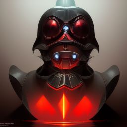 duck #108 | Photo of a blend of darth vader, droid, rubber ducky and duckling as king with red reflections in eyes, cyberpunk cyborg, sci - fi, intricate abstract upper body intricate artwork, by tooth wu, wlop