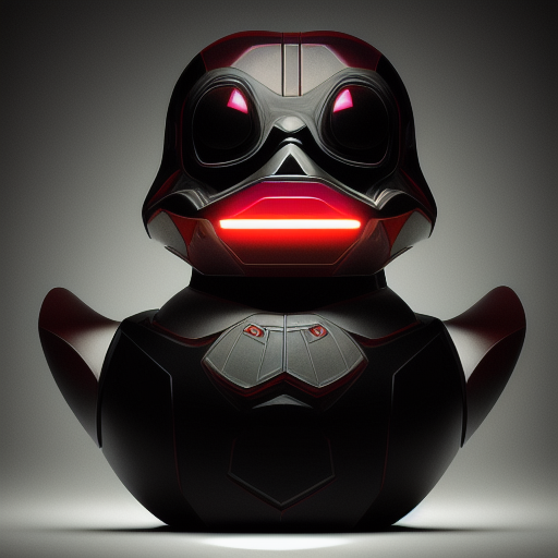 duck #125 | Photo of a blend of droid, rubber ducky and duckling as king with red reflections in eyes, cyberpunk cyborg, sci - fi, intricate abstract upper body intricate artwork, by tooth wu, wlop, beeple