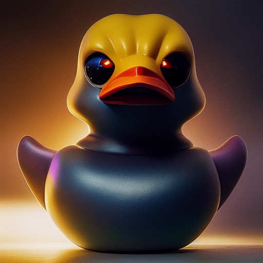 duck #408 | A angry looking blend of bird and rubber duck, large eyes, menacing look, professional majestic oil painting, 3d render, cgi, cyberpunk cyborg, sci - fi