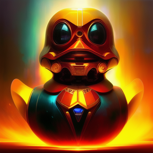 duck #239 | Photo of a blend of droid and rubber ducky, cosmic energy, colorful, painting burst, dramatic lighting, tone mapped, intricate, elegant, highly detailed, digital painting, artstation, concept art