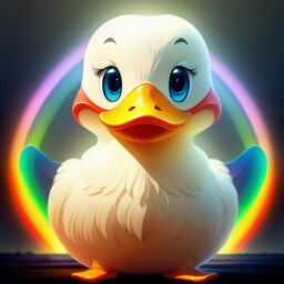 duck #731 | A sophisticated fearful rainbow duck, dressed like a astronaut, action movie setting, metallic, Kerem Beyit, Osamu Tezuka, masterpiece, colorful, unreal engine, cinematic, intricate detail