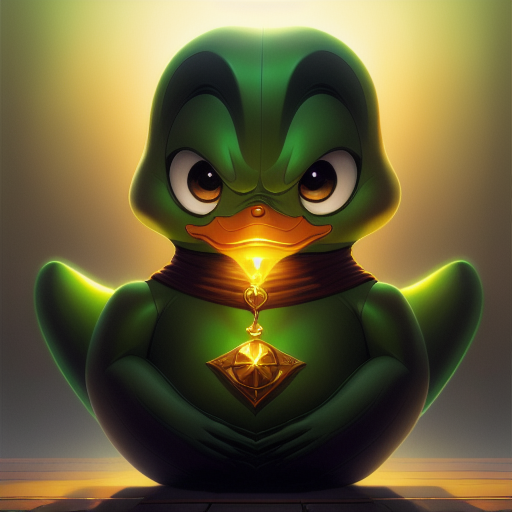 duck #992 | A crazy disgusted green blend of duck and statue dressed like a shepherd, sci-fi, science fiction, cyberpunk, metallic, TheOdd1sOut, Don Bluth, cosmic energy, colorful, painting burst