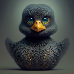 duck #680 | 3d fluffy a cute black duck, strong colors, perfect beak, colorful, soft smooth lighting , 3d fluffy, closeup cute and adorable, cute big circular reflective eyes, long fuzzy fur, Pixar render