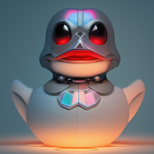 duck #160 | Photo of a blend of alien, rubber ducky and duckling as king with red reflections in eyes, cyberpunk cyborg, sci - fi, intricate abstract upper body intricate artwork, by tooth wu, wlop, beeple