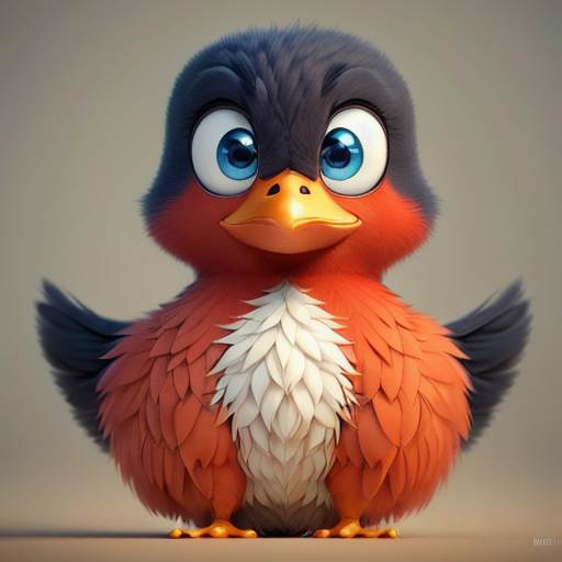 duck #701 | 3d fluffy a cute red duck, strong colors, perfect beak, colorful, big eyes, tiny toy, animated movie character, soft smooth lighting , 3d fluffy, closeup cute and adorable