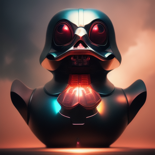 duck #67 | Photo of a blend of darth vader, rubber ducky and duckling as king with red reflections in eyes, professional majestic oil painting by Ed Blinkey,Atey Ghailan,Studio Ghibli,by Jeremy Mann