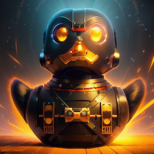 duck #842 | A simple surprised black blend of duck and robot dressed like a samurai, sci-fi, science fiction, cyberpunk, smooth, Alexander Jansson, Louis Glackens, 3d fluffy, closeup cute and adorable