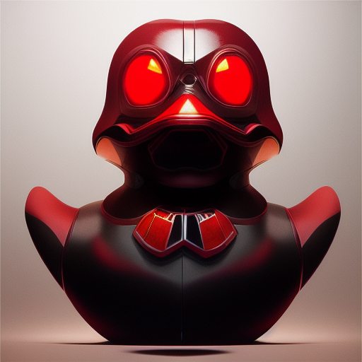 duck #30 | Photo of a blend of alien, rubber ducky and duckling as king with red reflections in eyes, cyberpunk cyborg, sci - fi, intricate abstract upper body intricate artwork, by tooth wu, wlop, beeple