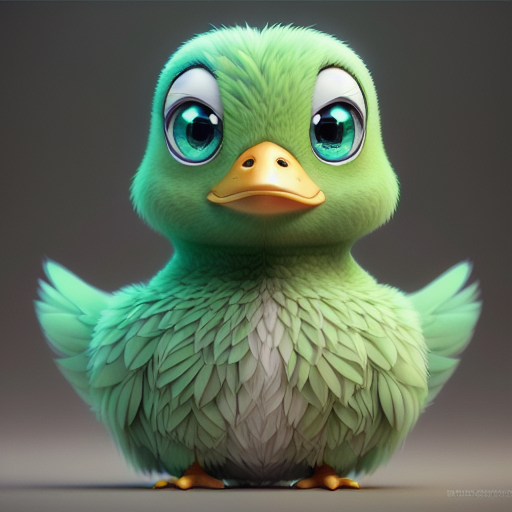 duck #717 | 3d fluffy a cute green duck, strong colors, perfect beak, colorful, big eyes, tiny toy, animated movie character, soft smooth lighting , 3d fluffy, closeup cute and adorable