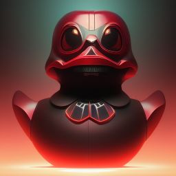 duck #11 | Photo of a blend of alien, rubber ducky and duckling as king with red reflections in eyes, cyberpunk cyborg, sci - fi, intricate abstract upper body intricate artwork, by tooth wu, wlop, beeple