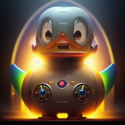 duck #894 | A friendly joyful yellow blend of duck and creature dressed like a astronaut, sci-fi, science fiction, cyberpunk, spikey, Ross Tran, Alex Hirsch, professional majestic oil painting by Ed Blinkey