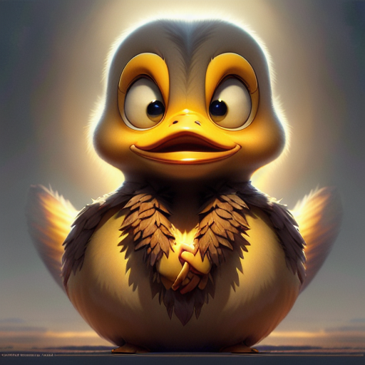 duck #745 | A lazy sad yellow blend of duck and fairy dressed like a caveman, fantasy movie setting, lotr, wooden, Dan Mumford, Naoko Takeuchi, professional majestic oil painting by Ed Blinkey,Atey Ghailan