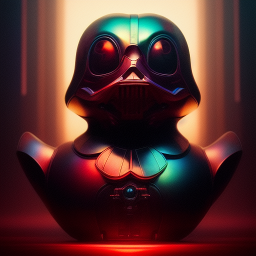 duck #38 | Photo of a blend of darth vader, rubber ducky and duckling as king with red reflections in eyes, professional majestic oil painting by Ed Blinkey,Atey Ghailan,Studio Ghibli,by Jeremy Mann