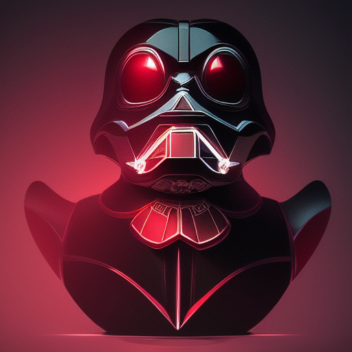 duck #74 | Photo of a blend of darth vader, droid, rubber ducky and duckling as king with red reflections in eyes, cyberpunk cyborg, sci - fi, intricate abstract upper body intricate artwork, by tooth wu, wlop