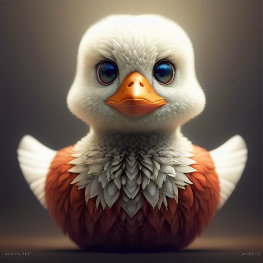 duck #665 | 3d fluffy a cute red duck, strong colors, perfect beak, colorful, soft smooth lighting , 3d fluffy, closeup cute and adorable, cute big circular reflective eyes, long fuzzy fur, Pixar render