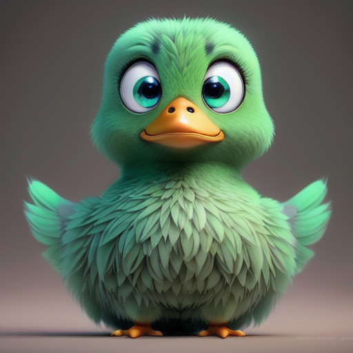 duck #712 | 3d fluffy a cute green duck, strong colors, perfect beak, colorful, big eyes, tiny toy, animated movie character, soft smooth lighting , 3d fluffy, closeup cute and adorable